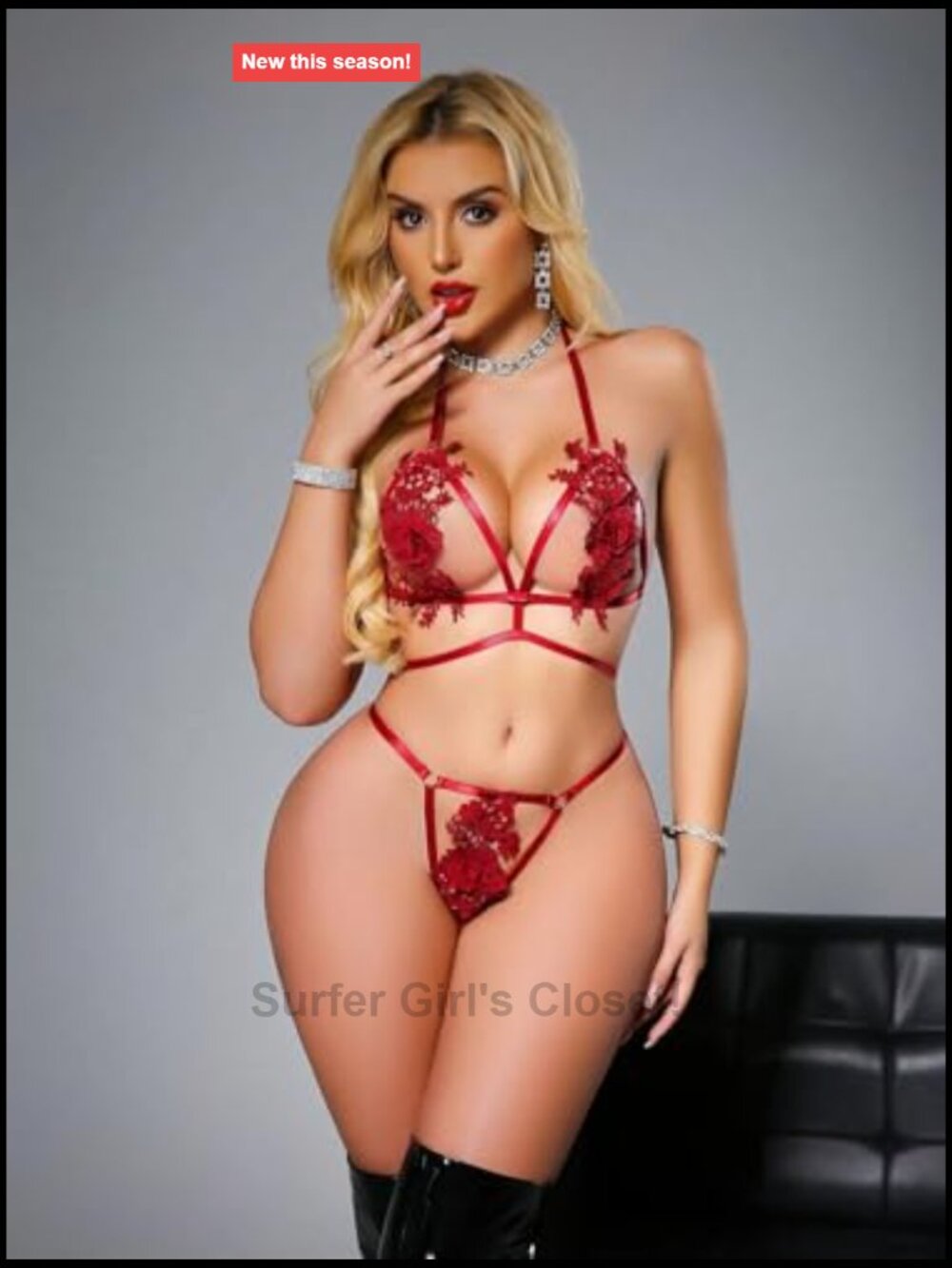 Sexy 2 Piece Bra Panty Set Cut Out Floral Lingerie for Women - Picture 3 of 7
